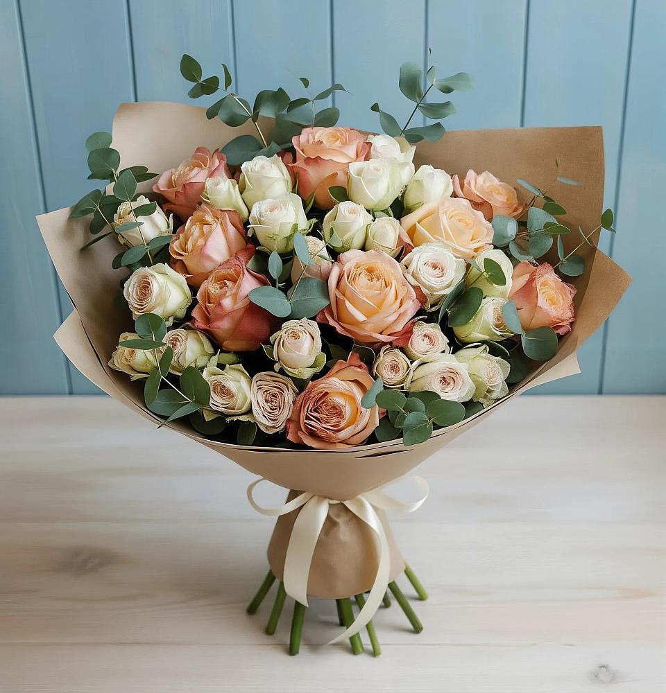 Букет цветов из: Альстромерии и Розы в Восходе