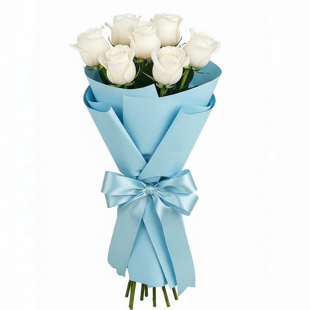 Букет 7 белых роз Проуд в Восходе