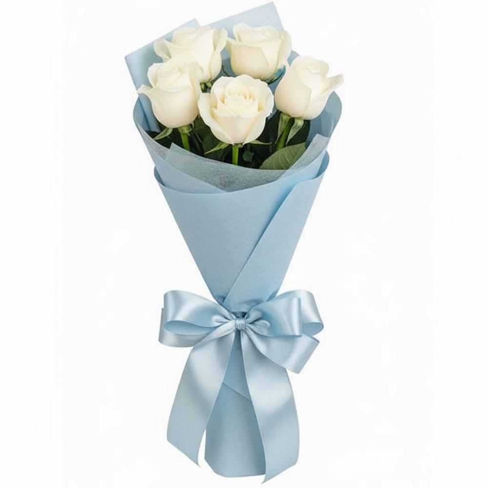 Букет 5 Белых роз Проуд в Восходе