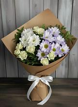 Букет цветов из:  Хризантемы и Розы в Восходе