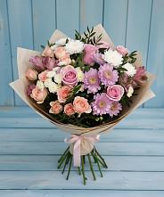 Букет цветов из:  Хризантемы, Розы и Альстромерии в Восходе