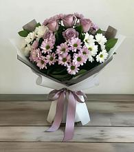 Букет цветов из:  Хризантемы и Розы в Восходе