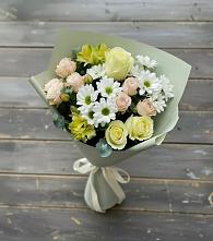 Букет цветов из:  Альстромерии, Розы и Хризантемы в Восходе