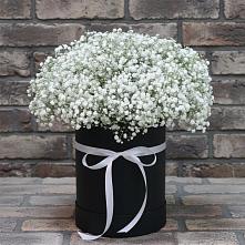 Цветочная композиция из Гипсофила в шляпной коробке в Восходе