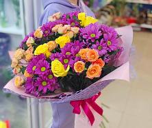 Букет цветов из:  Хризантемы и Розы #REPLACE_PRED# Восходе