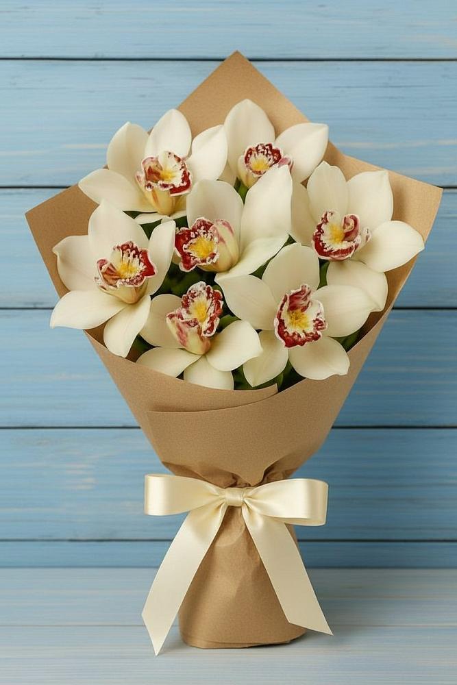 Букет цветов из: Орхидеи и Розы в Восходе